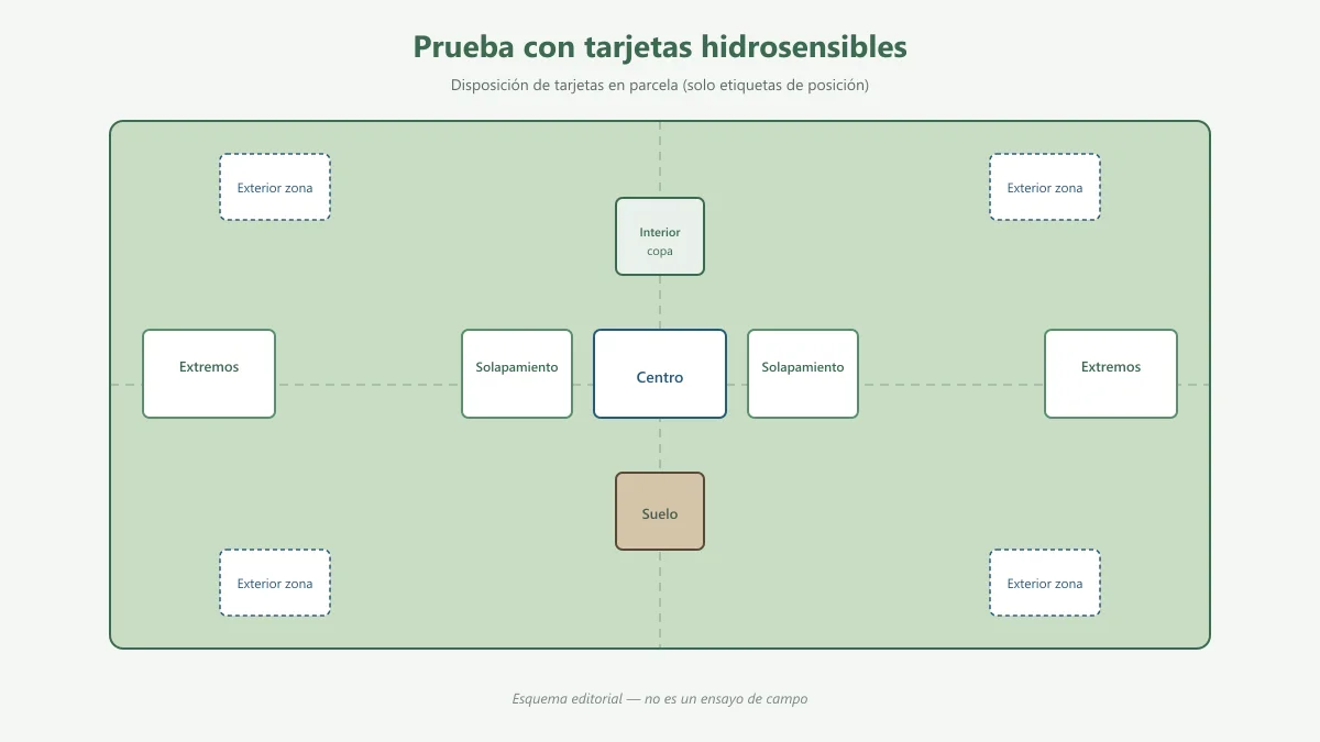 Esquema de colocación de tarjetas hidrosensibles para medir cobertura en pulverización con dron