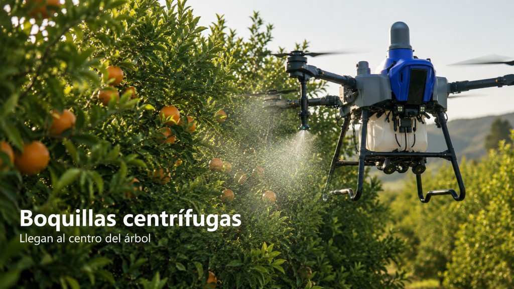 Boquillas centrífugas — llegan al centro del árbol